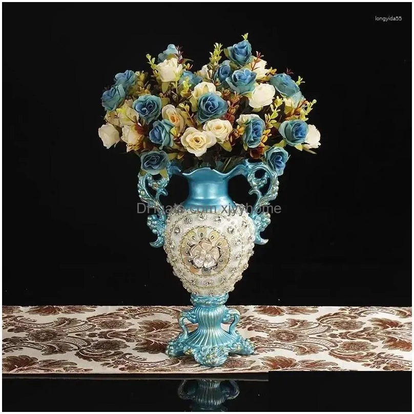Vases European Luxury Diamond High-End Resin Vase Artificial Flower Art Bedroom Bedside Accessories Crafts Bookcase Cabinet Decoratio Dh7Ph