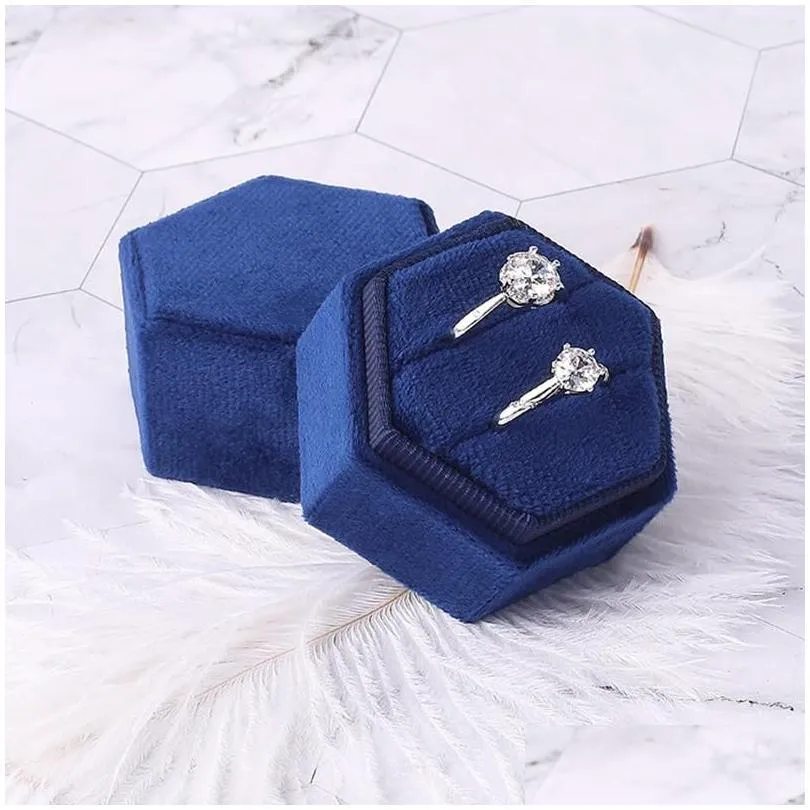 Jewelry Pouches, Bags Pouches Hexagon Square Shape Veet Box Double Ring Storage Wedding Display For Woman Gift Earrings Packaging Edwi Dhfko