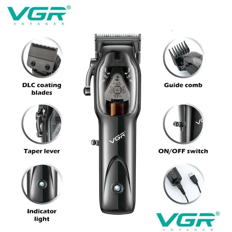 VGR Hair Clipper Professional Hair Cutting Machine Cordless Hair Trimmer Electric Barber Haircut Trimmer for Men V 653 240219