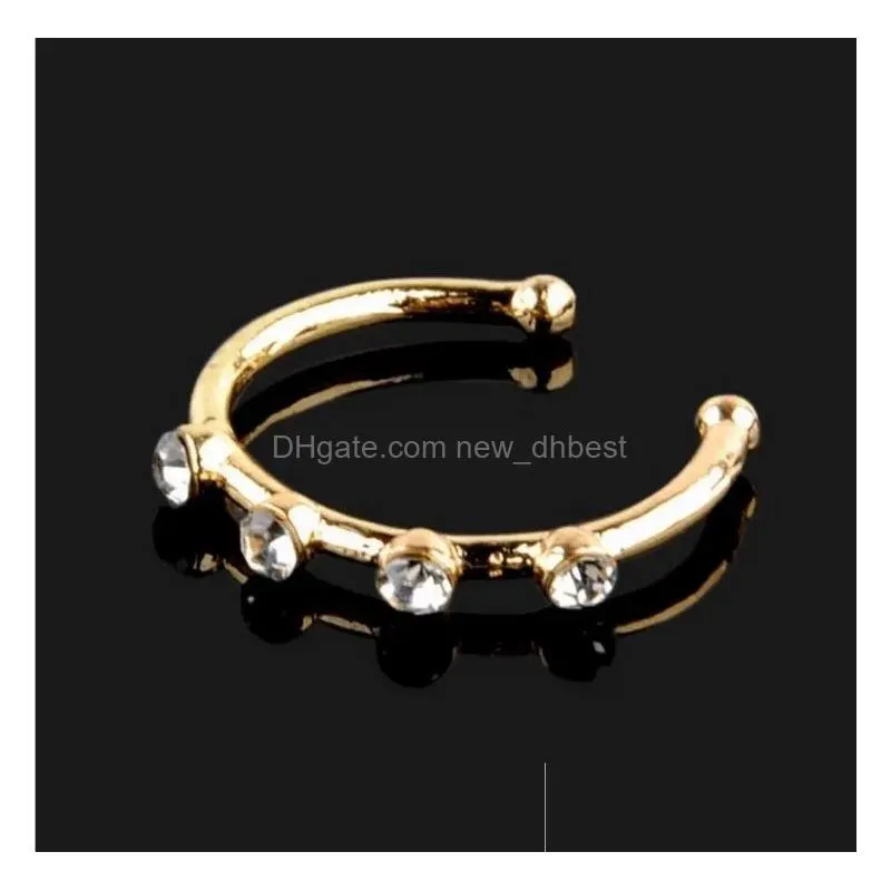 Nose Rings & Studs Gold Sier Stainless Steel Crystal Rhinestone Ring Nostril Hoop Body Piercing Jewelry3803864 Drop Delivery Jewelry Dhst6