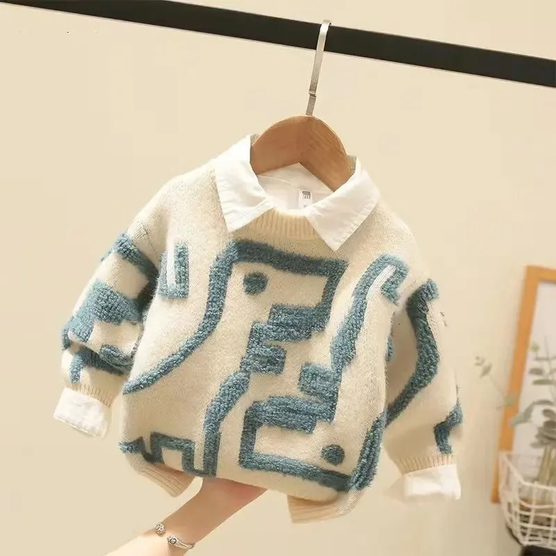 Pullover Cardigan 2023 Autumn Winter Baby Kids Boys Long Sleeve Solid Color Knit Sweater Baby Kids Boys Girls Pullover Sweaters Jumper Clothes