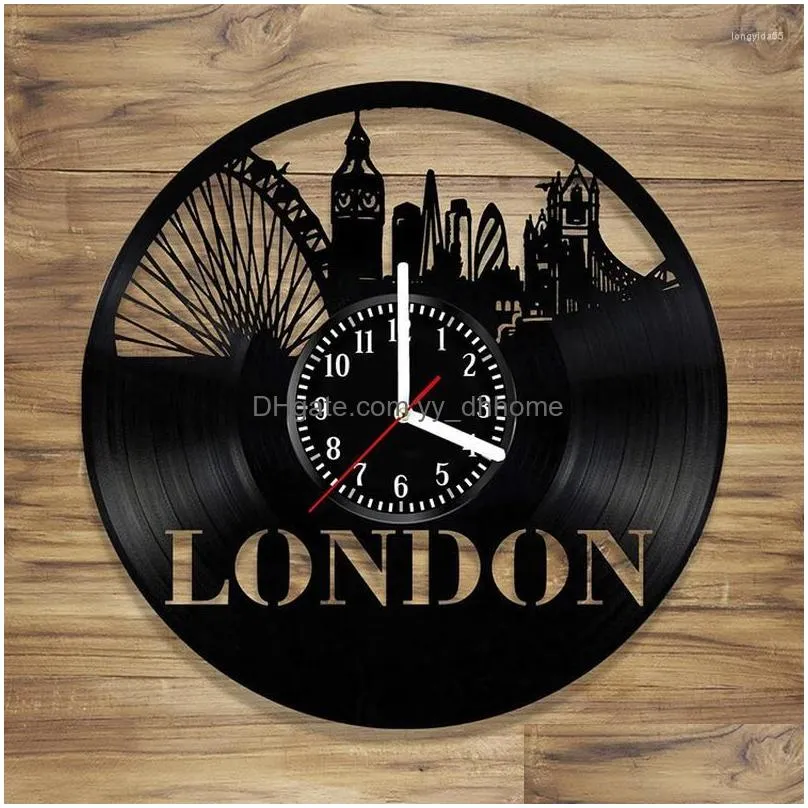 wall clocks london black home decor hanging unusual creative record digit alarm clock round decoration salon