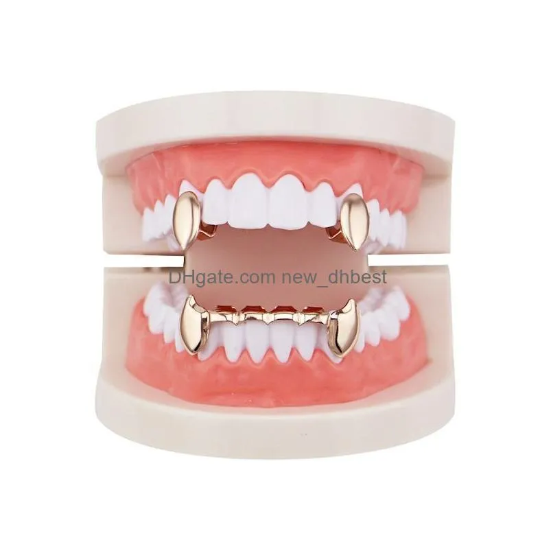 Grillz, Dental Grills Hip Hop Smooth Grillz Real Gold Plated Vampire Tiger Teeth Rappers Body Jewelry Four Colors Golden Sier Rose Gu Dh1Mq