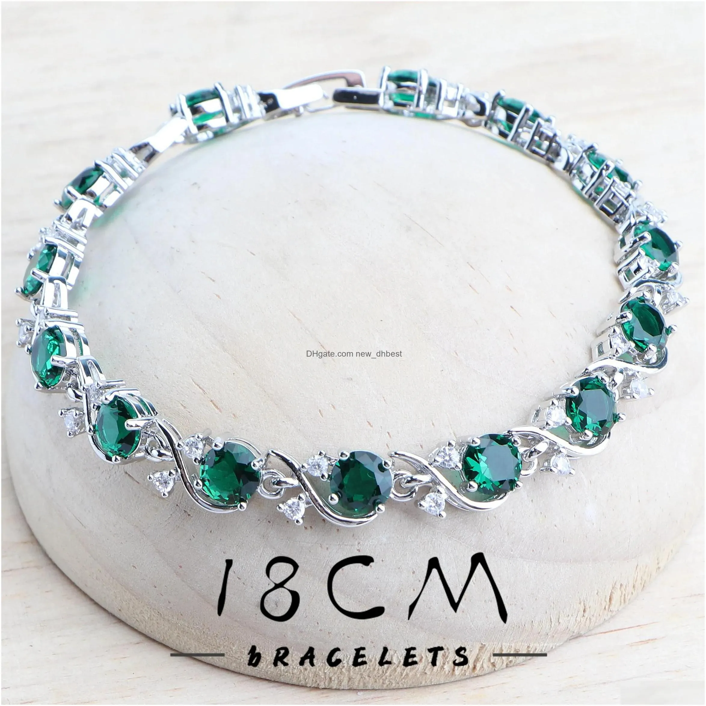 Bracelet & Necklace Sets Sier Bridal Jewelry For Women Green Zircon Wedding Jewerly Earrings Rings Stones Bracelets Pendant Set Drop Dhhp1