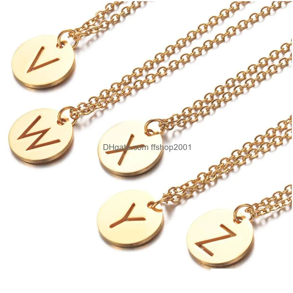 gold initials necklace 316l stainless steel women jewelry choker a-z 26 letters hollow-out gold plated initial pendant necklace gifts