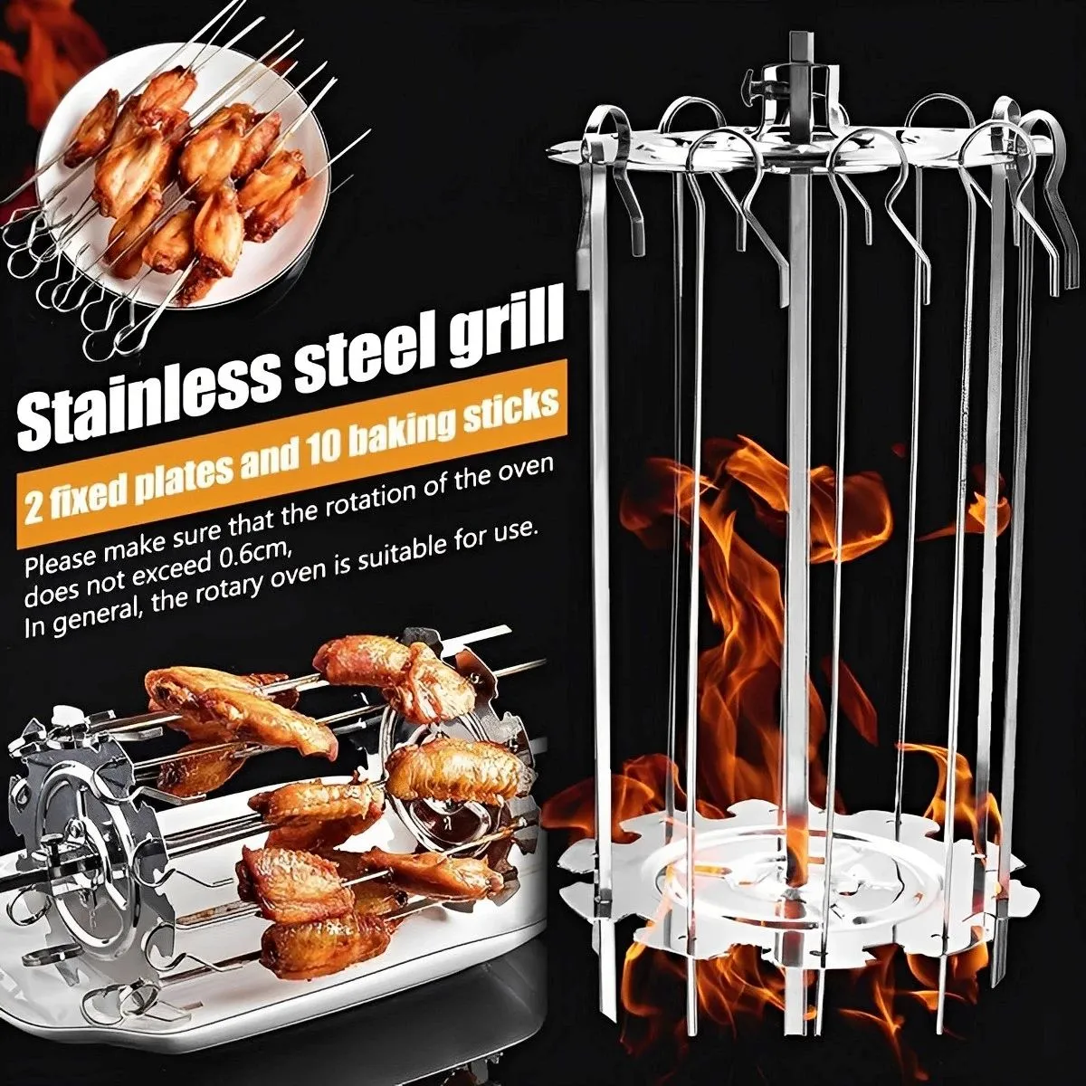 Accessories Oven Grill Cage Stainless Steel Meat Skewer Cage NonStick Kebab Maker Meat Skewer HeatResistant BBQ Roaster Machine