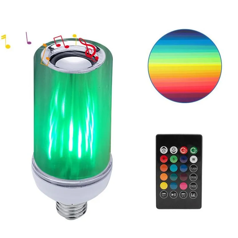 Led Bulbs Music Bb Light E27 Dimming Bluetooth Speaker Rgb Flame Effect Lamp With 24 Keys Remote Control Drop Delivery Lights Lighting Dhkhb