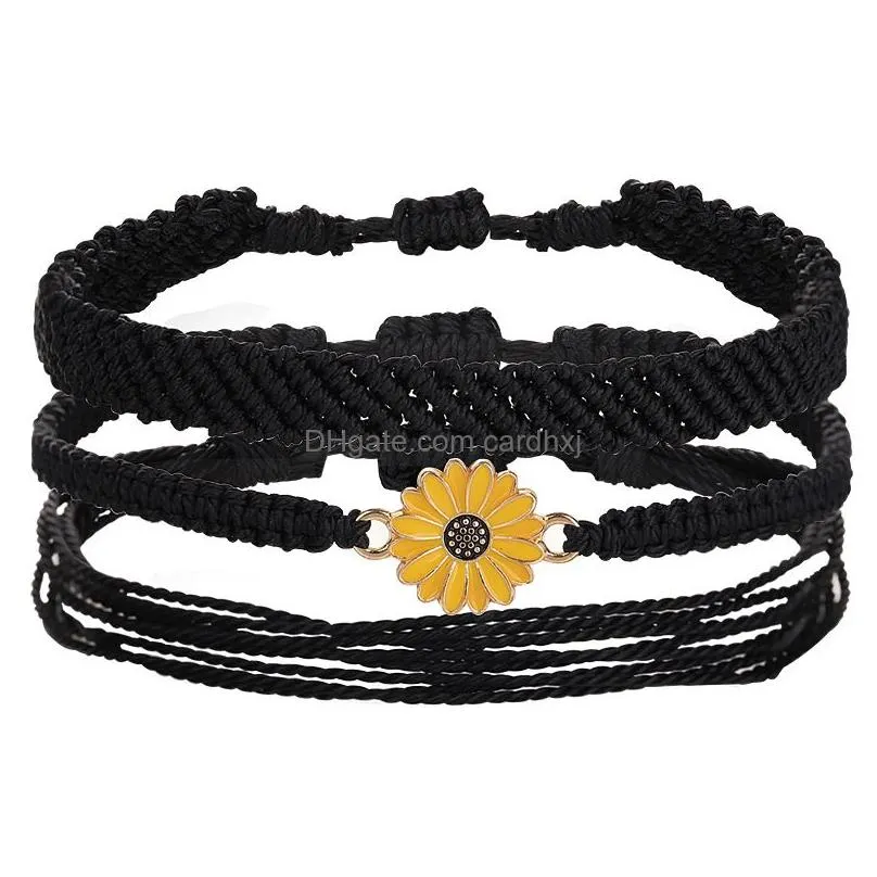 Charm Bracelets Womens Bracelet Handmade Bohemian Summer Rope Sunflower Set Adjustable Friendship Beach Ankle Ocean Jewelry For Drop Dhdg5