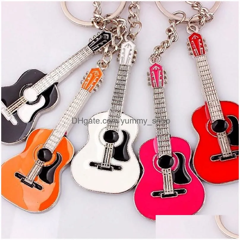  classic guitar silver pendant keychain alloy car key ring musical men women charms gifts jewelry accessories bulk 10pcs/lot