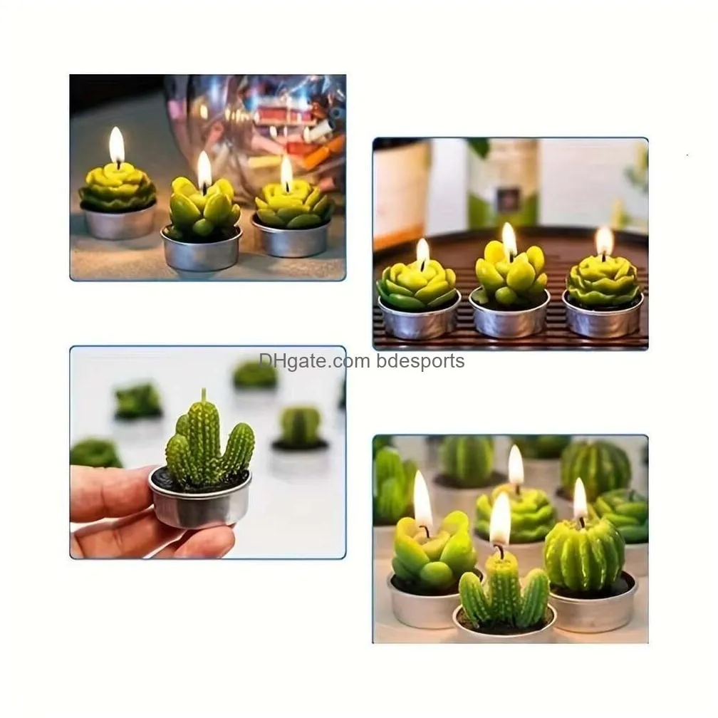 Candles 12Pcs Tea Valentines Day Decoration Handmade Exquisite Amber Cactus Candle Suitable For Party Wedding Spa Home Drop Delivery G Dh1Op
