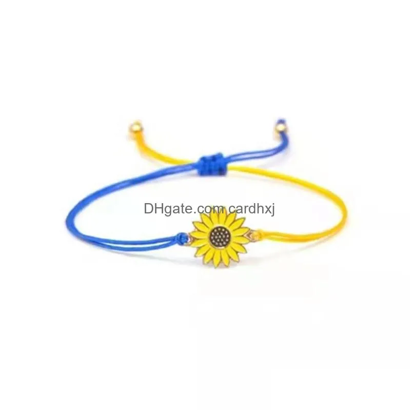 Charm Bracelets 2022 Boho Sunflower Blue Yellow Bracelet Daisy Adjustable Woven Ladies Bangle Vintage Jewelry Couple Drop Delivery Dh7Mr