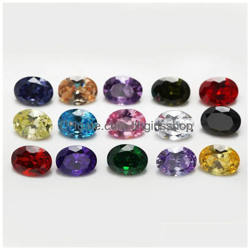Loose Gemstones 1Pcs Per Colors Total 15Pcs Size 4X6Mm 10X12Mm Oval Shape Cubic Zirconia Drop Delivery Jewelry Dhenq