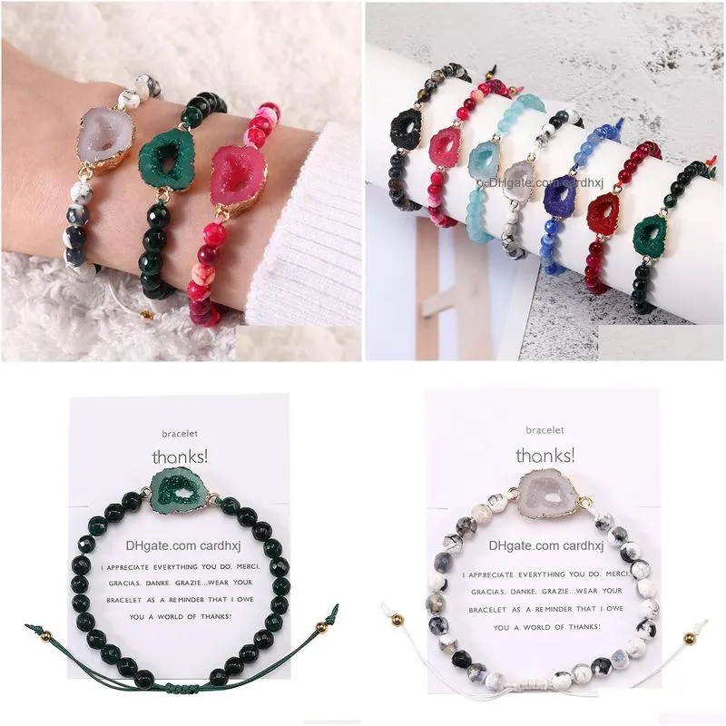 Beaded Women Bracelets Natural Agate Transfer Beads For Couples Anniversary Valentines Gifts Boyfriend Girlfriend Wife Drop Delivery Dhv7M