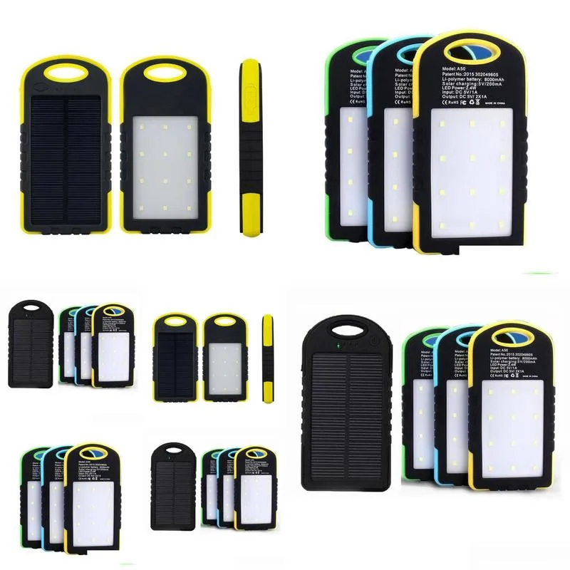 Solar Panels 8000Mah  Power Bank Waterproof Panel Battery Chargers With Led Cam Flashlight Ourdoor Drop Delivery Renewable Ene Dhk7L