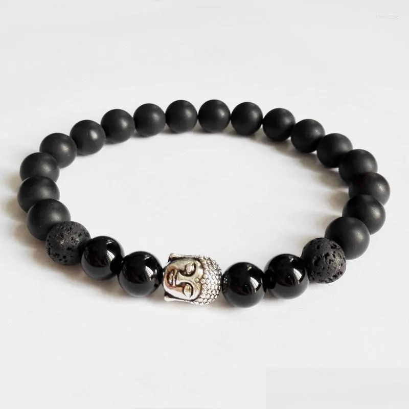 Strand 10PCS Fashion Men Jewelry Matte Stone Beads Bracelet Black Lava Buddha Yoga