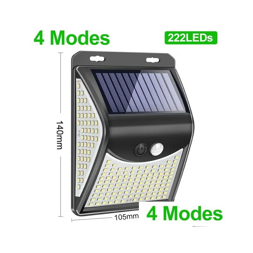 Solar Panels Led Lamps Outdoor 3 Modes Motion Sensor Street Light Smart Remote Control Waterproof Wall Lamp Suitable For Home Lightin Dhhe3