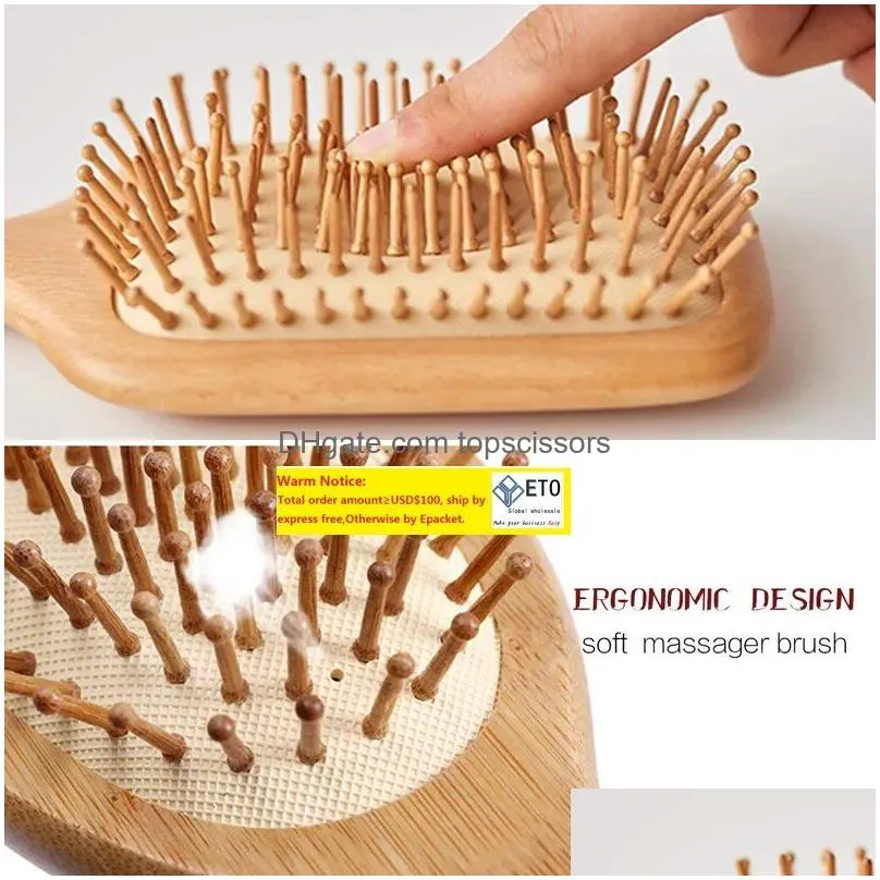 Hair Brushes New Wooden Bamboo Comb Healthy Paddle Brush Mas Hairbrush Scalp Care Combs Styler Styling Tools Ll Drop Delivery Products Dhp1T