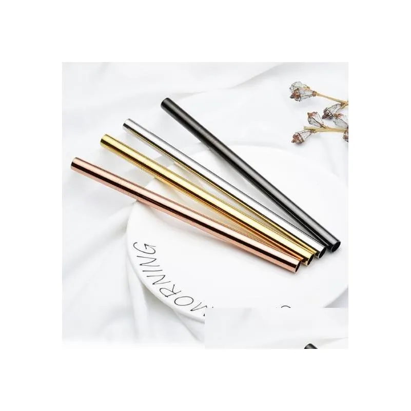 6*215mm 304 Stainless Steel Straw Bent And Straight Reusable Colorful Straw Drinking Straws Metal Straw Cleaner Brush Bar Drinking