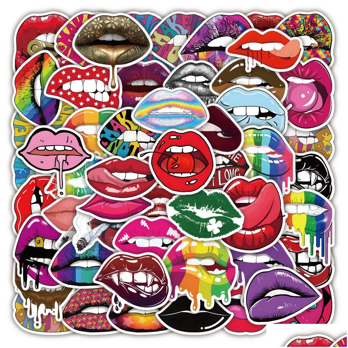 50PCS Skateboard Stickers Colorful Sexy Lips For Car Baby Scrapbooking Pencil Case Diary Phone Laptop Planner Decoration Book Album Kids Toys DIY
