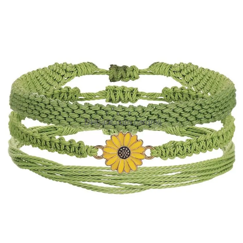 Charm Bracelets Womens Bracelet Handmade Bohemian Summer Rope Sunflower Set Adjustable Friendship Beach Ankle Ocean Jewelry For Drop Dhdg5