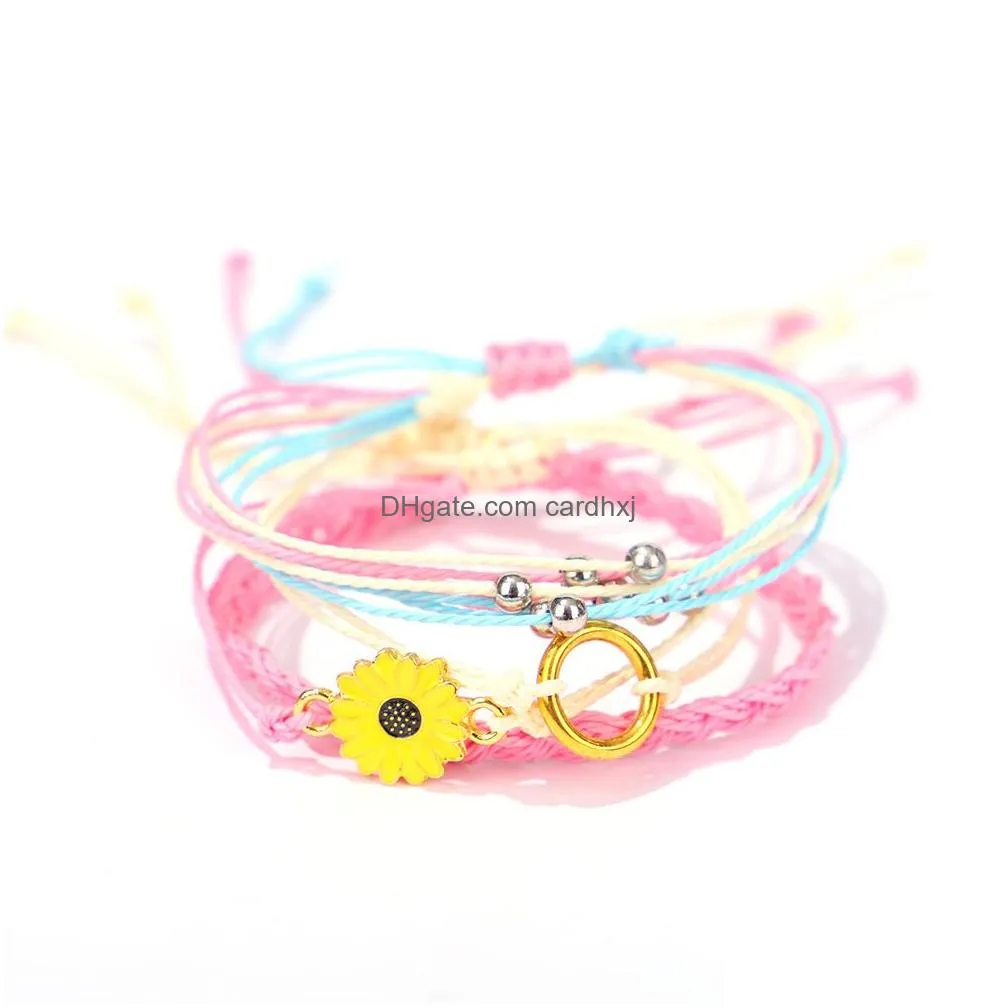 Charm Bracelets Bangle Bohemian Jewelry Sunflower Daisy Adjustable Rope Chain Pendant Bracelet Handmade Seed Beads Friendship Drop De Dhauk