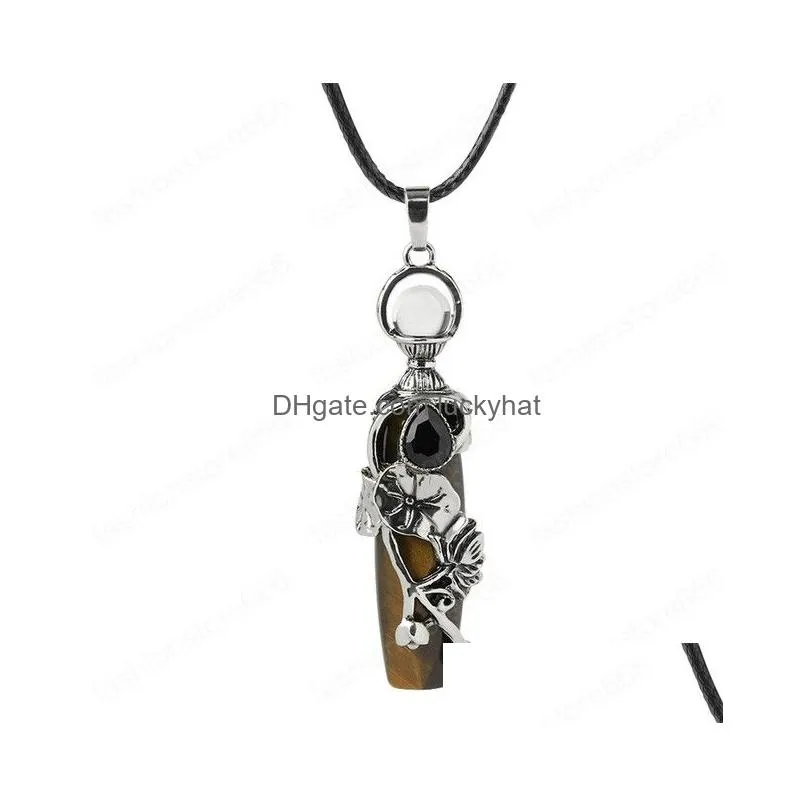 Pendant Necklaces Natural Stone Necklace Leaf Flower Column Crystal For Women Symbol Healing Quartz Jewelry Tiger Eye Drop Delivery Pe Dhnbg