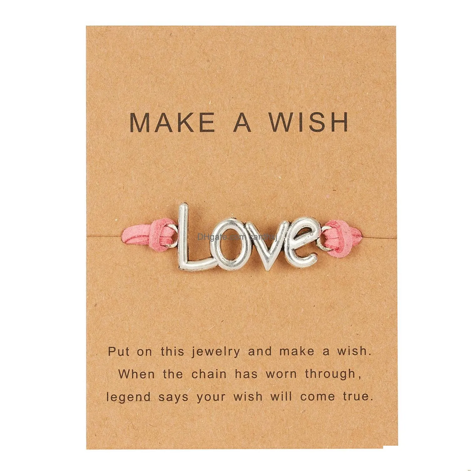 Charm Bracelets Make A Wish Paper Card Love Woven Adjustable Bracelet Fashion Jewelry Gift For Women Men Drop Delivery Dhggp