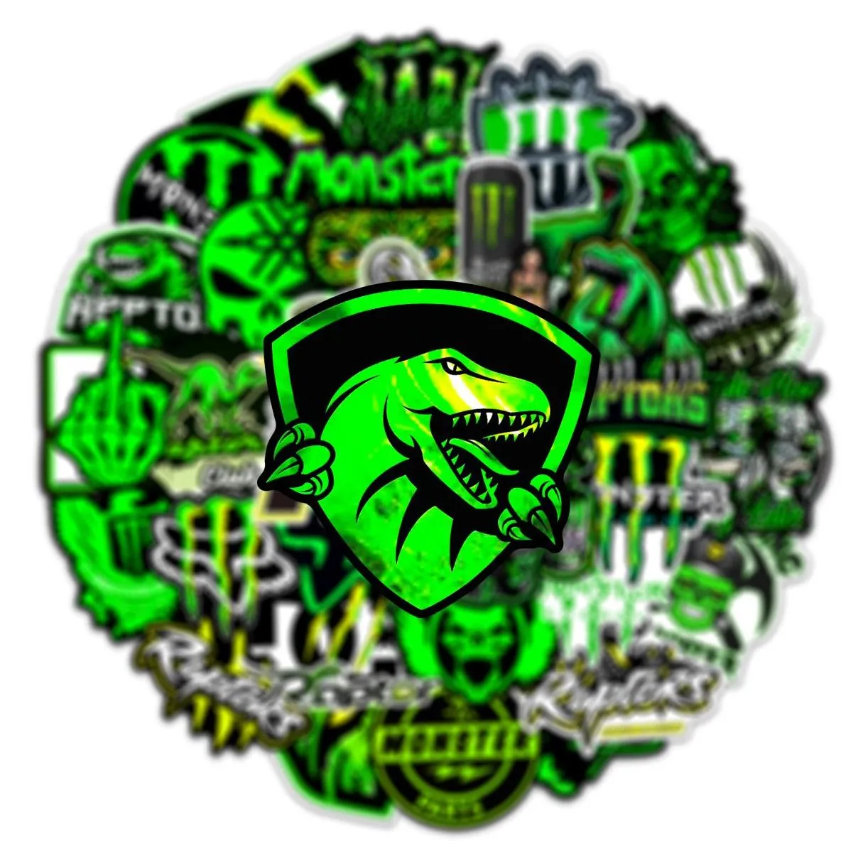 50Pcs Green Fluorescent Dazzle Personality Trend Sticker Monster hunter Stickers Graffiti Kids Toy Skateboard Car Motorcycle Bicycle Sticker