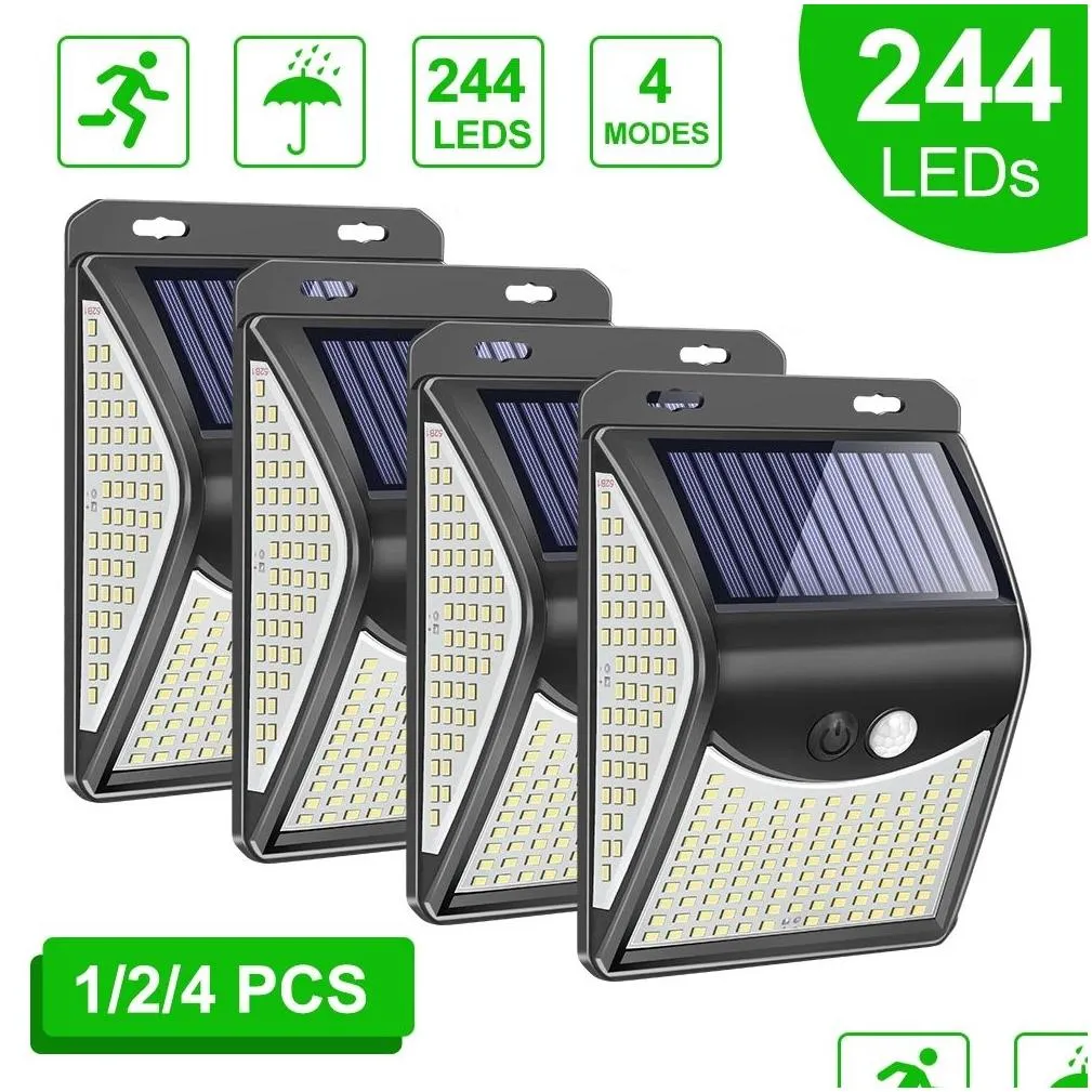 Solar Panels Led Lamps Outdoor 3 Modes Motion Sensor Street Light Smart Remote Control Waterproof Wall Lamp Suitable For Home Lightin Dhhe3