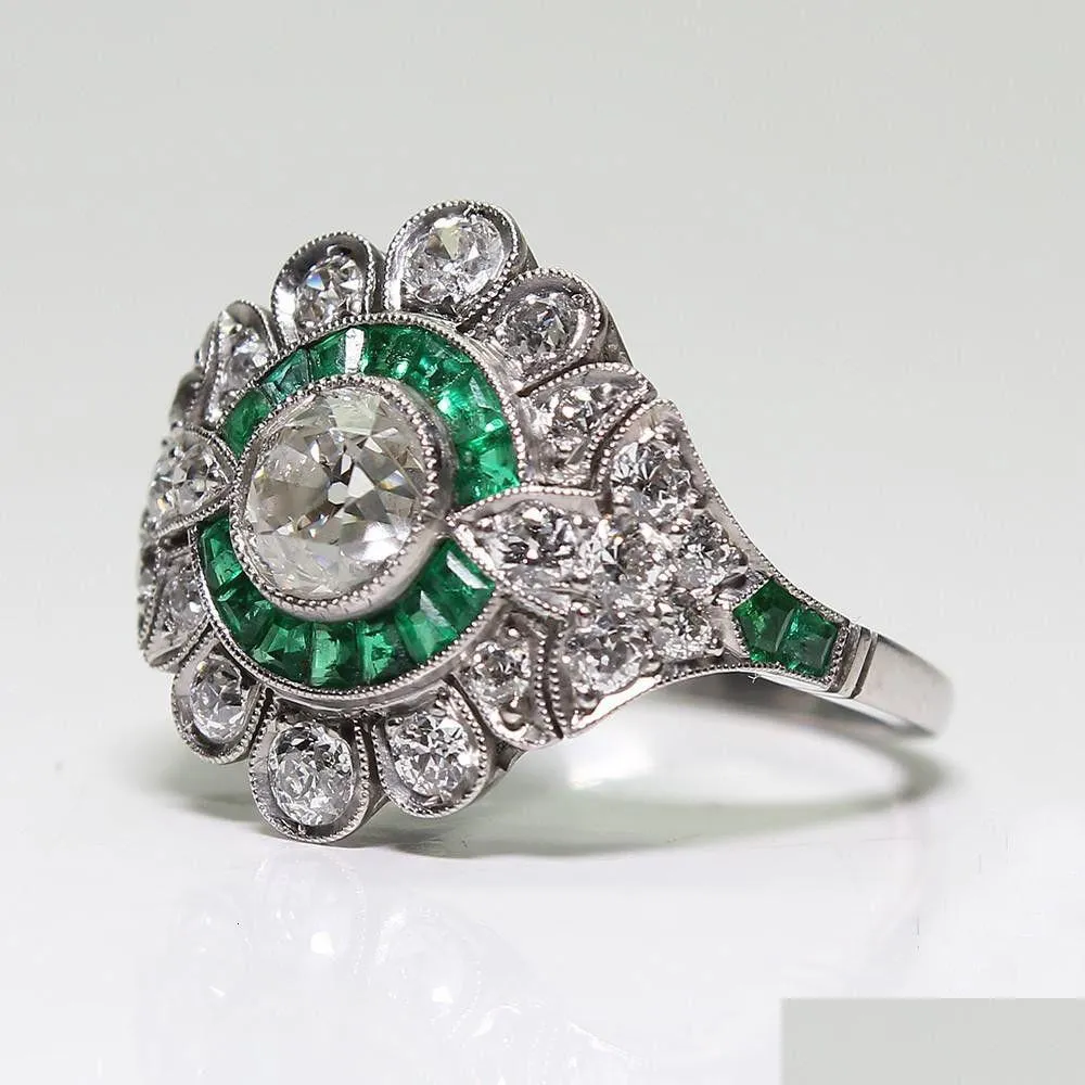Solitaire Ring DIWENFU Pure S925 Sterling Silver Color Natural Emerald Gemstone Women 925 Jewelry Cushion Zirconia Garnet Bizuteria