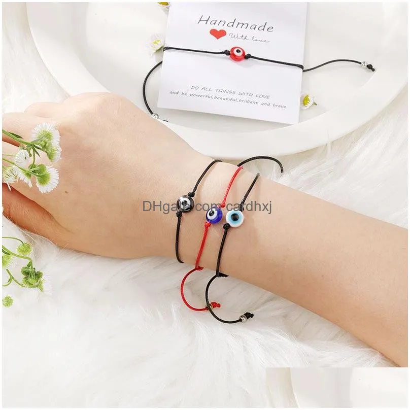 Charm Bracelets Blue Evil Eye Bracelet Paper Card Adjustable Lucky Red String Couple Jewelry Friendship 1Psc/Set Drop Delivery Dhmwa