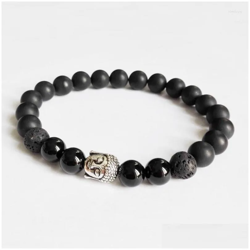 Strand 10PCS Fashion Men Jewelry Matte Stone Beads Bracelet Black Lava Buddha Yoga