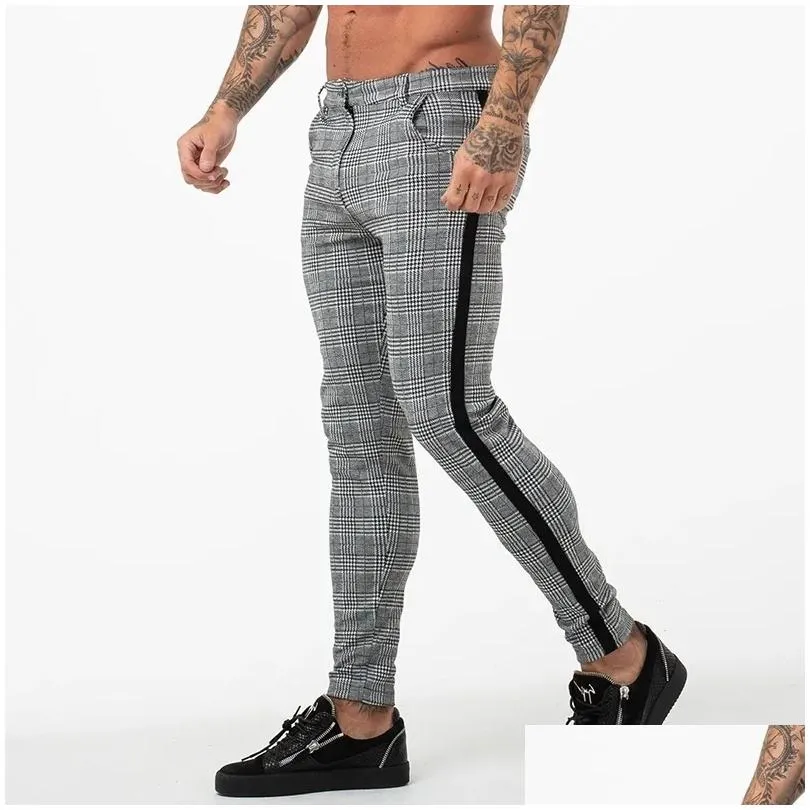 New Casual Plaid Pants Men Bottom Streewear Chino Slim Fit Jogger Pants Male Skinny Sweatpants Men Trousers Track1