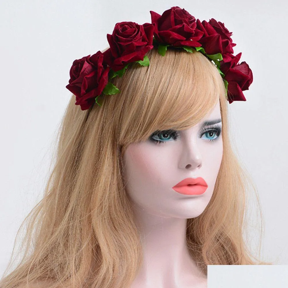 Rose Flower Crown Wedding Festival Headband Hair Garland Wedding Headpiece 6pcs/