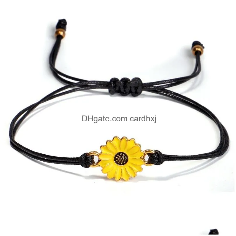 Charm Bracelets Boho Sunflower Bracelet Daisy Adjustable Woven With Card Ladies Bangle Vintage Jewelry Couple Lucky Friendship Drop D Dhylu