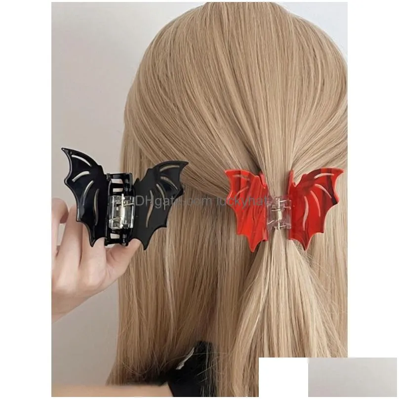 Clamps Y2K Gothic Black Red Bat Shape Hair Claw For Women Lolita Personality Animal Barrette Clip Accessories Headwear Gifts 2023 Dro Dhoar