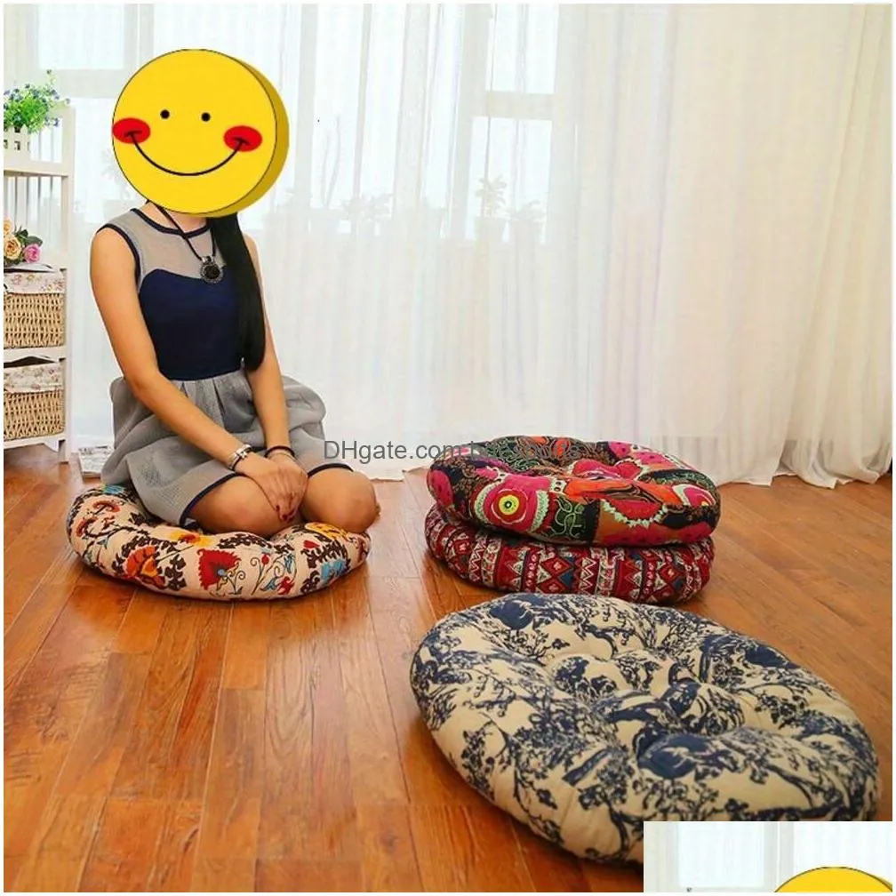 Other Home Decor 1Pc Thick Round Boho Cotton Linen Window Cushion Ethnic Fabric Yoga Floor Meditation Pillow For Living Room Drop Deli Dhcfj