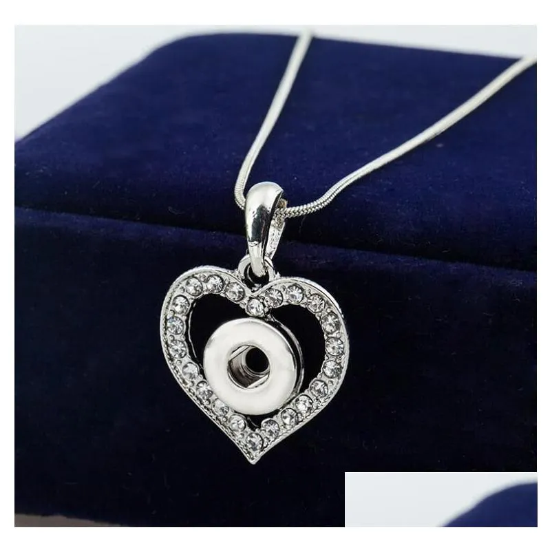12MM Snap Button NECKLACE PENDANT White Gold Plated Heart Shaped with Crystal Interchangeable Noosa Ginger Jewelry Cheap Price 20pcs