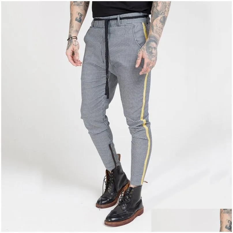 New Casual Plaid Pants Men Bottom Streewear Chino Slim Fit Jogger Pants Male Skinny Sweatpants Men Trousers Track1