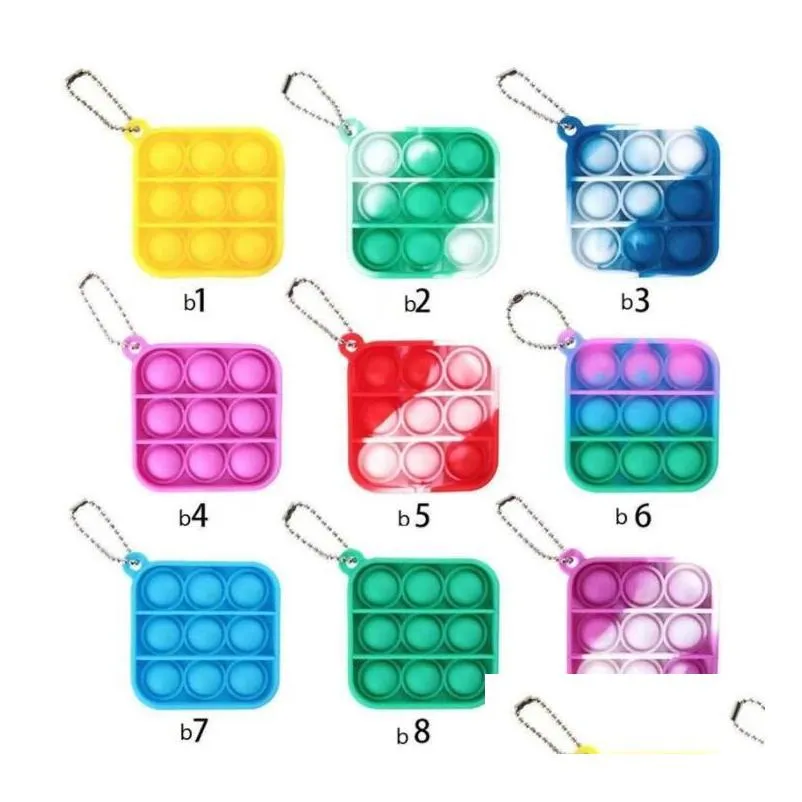 Fidget Simple Keychain Push Bubbles  Toys keys chain Anti Stress Decompression Bubble Board Key Ring Finger Toy