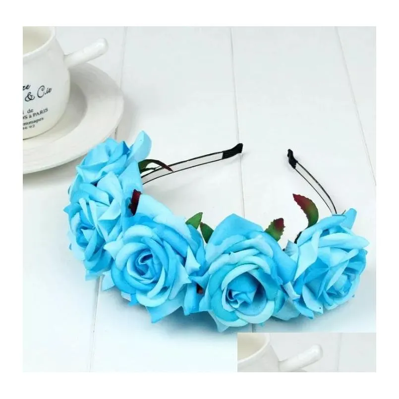 Rose Flower Crown Wedding Festival Headband Hair Garland Wedding Headpiece 6pcs/