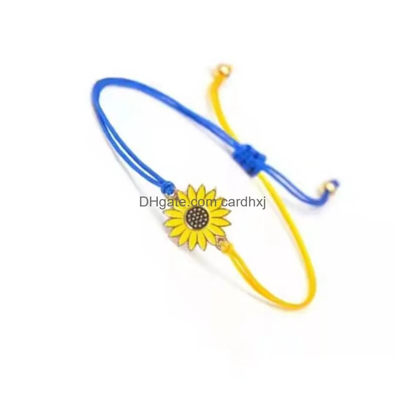 Charm Bracelets 2022 Boho Sunflower Blue Yellow Bracelet Daisy Adjustable Woven Ladies Bangle Vintage Jewelry Couple Drop Delivery Dh7Mr