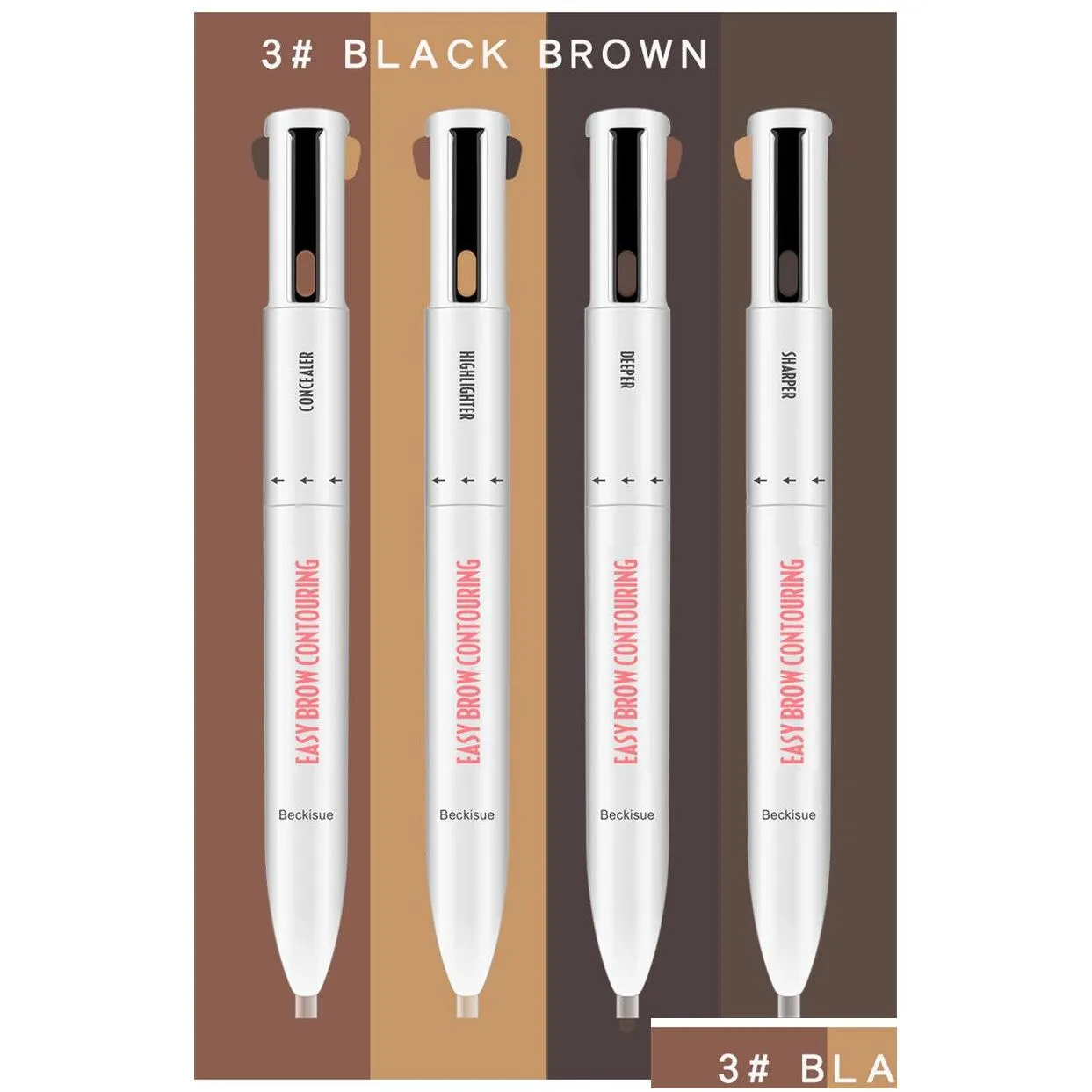 4-in-1 Easy to Wear Eyebrow Enhancers Contour Pen Waterproof Defining Highlighting Eye Brow Eyebrow Pencil Makeup Cosmetic 3pcs