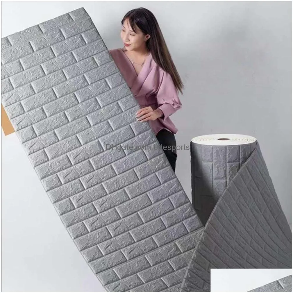 Wall Stickers 70Cmx1M 3D Self-Adhesive Wallpaper Continuous Waterproof Brick Living Bedroom Childrens Room Home Decoration Drop Delive Dhs0L