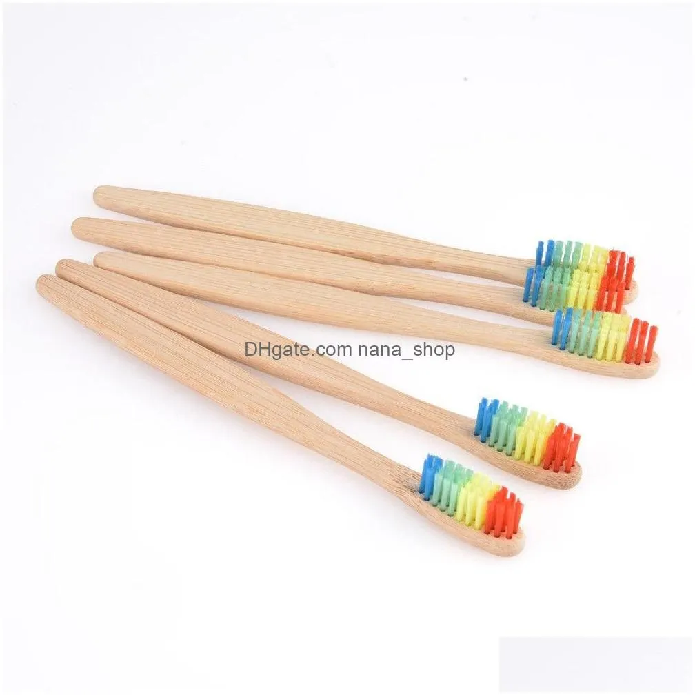 Toothbrush Bamboo Rainbow Wood Teeth Brush Fibre Natural Handmade Drop Delivery Health Beauty Oral Hygiene Dhm8T