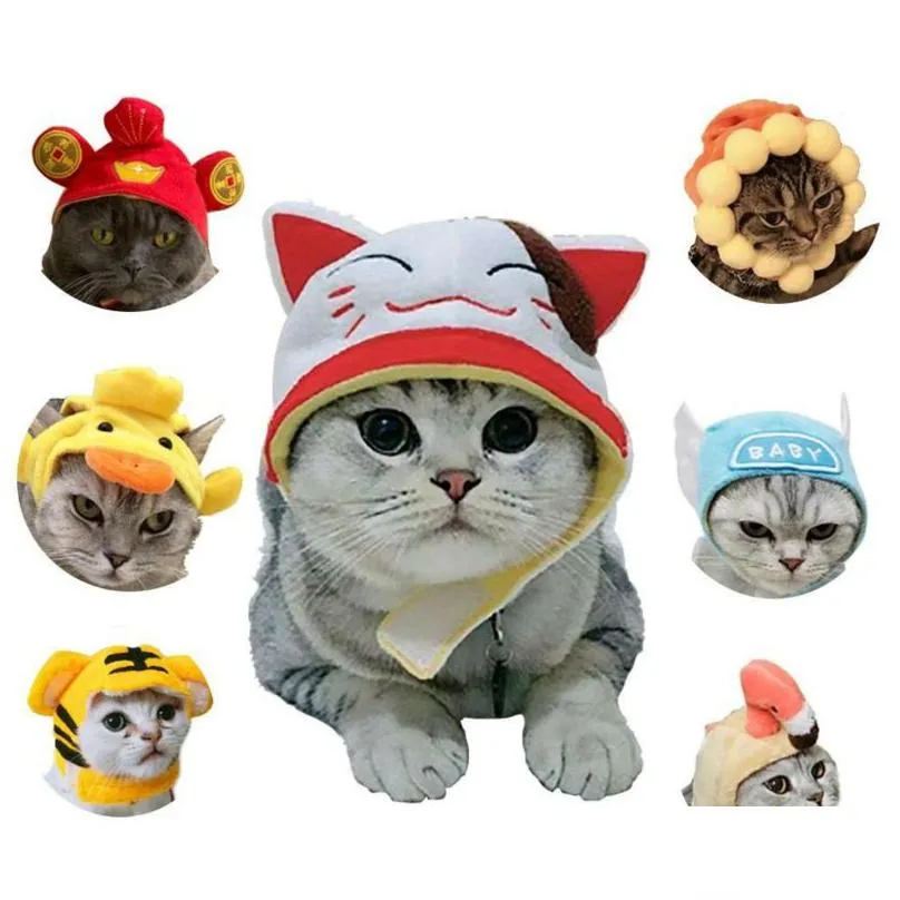 Dog Cat Costumes Adjustable Cute Cosplay Cartoon Animals Shapes Hat Chat Accessoires Costume Decoration For Halloween