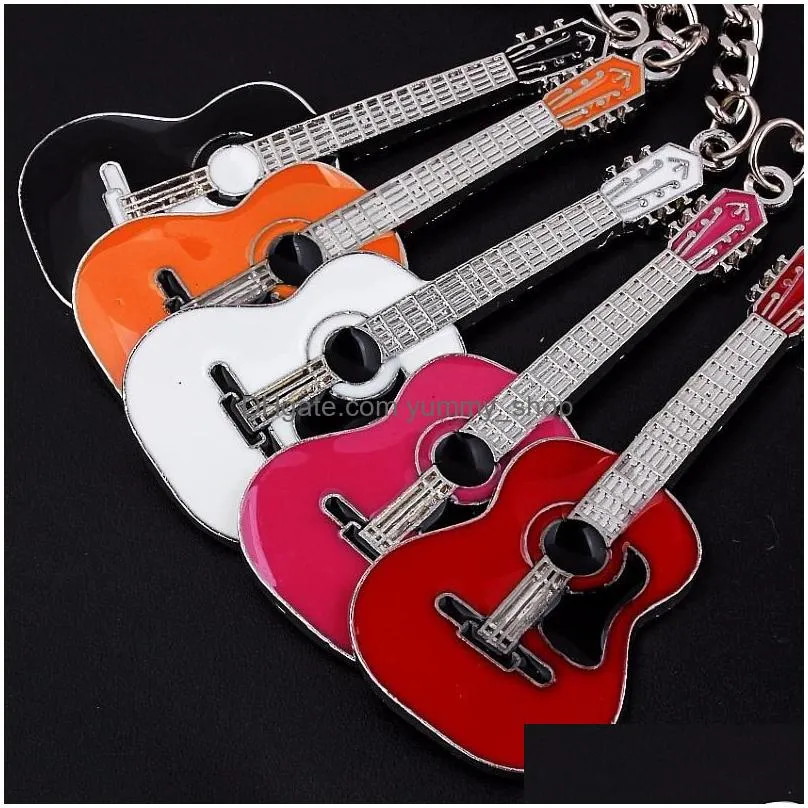  classic guitar silver pendant keychain alloy car key ring musical men women charms gifts jewelry accessories bulk 10pcs/lot