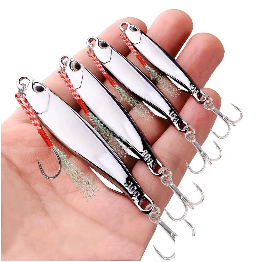 Baits Lures 10PClot Metal Cast Jig Spoon 10g 15g 20g 30g 40g Lures set With Hook Casting Jigging Fish Sea Bass Fishing Lure Artificial Bait