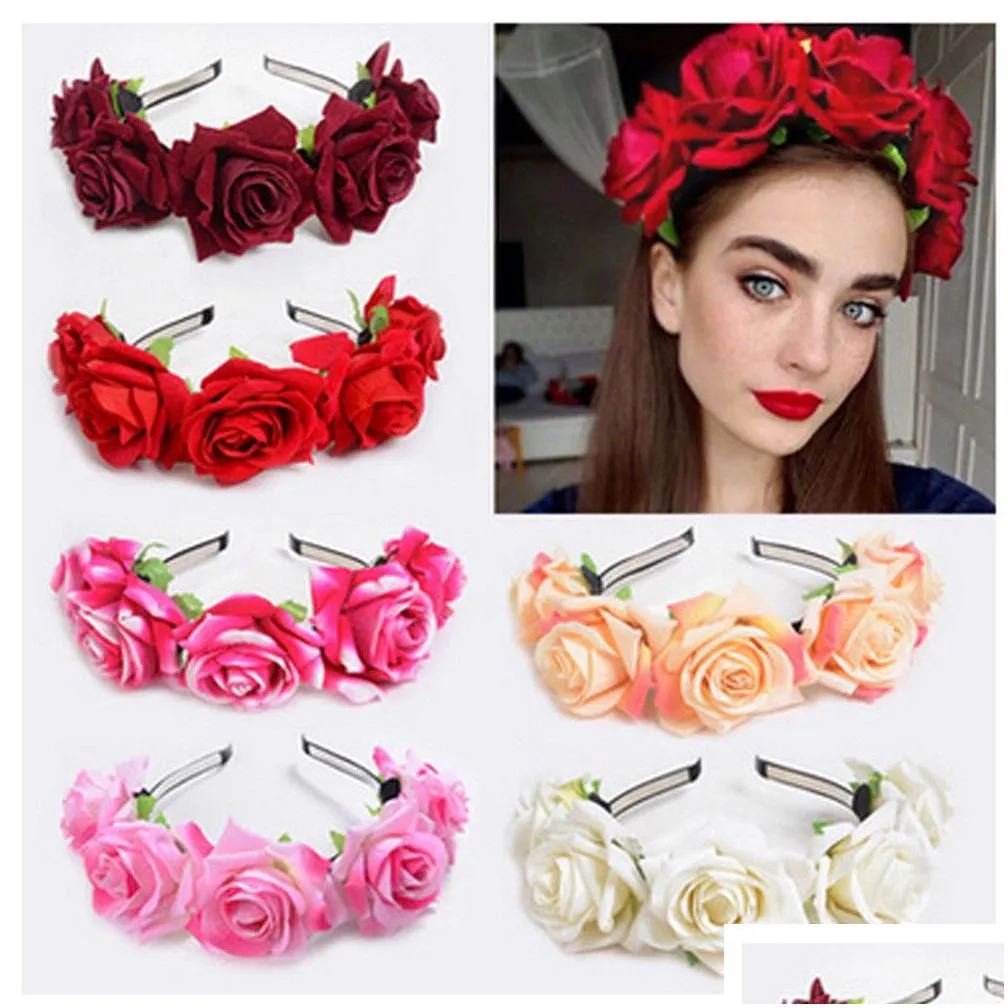 Rose Flower Crown Wedding Festival Headband Hair Garland Wedding Headpiece 6pcs/