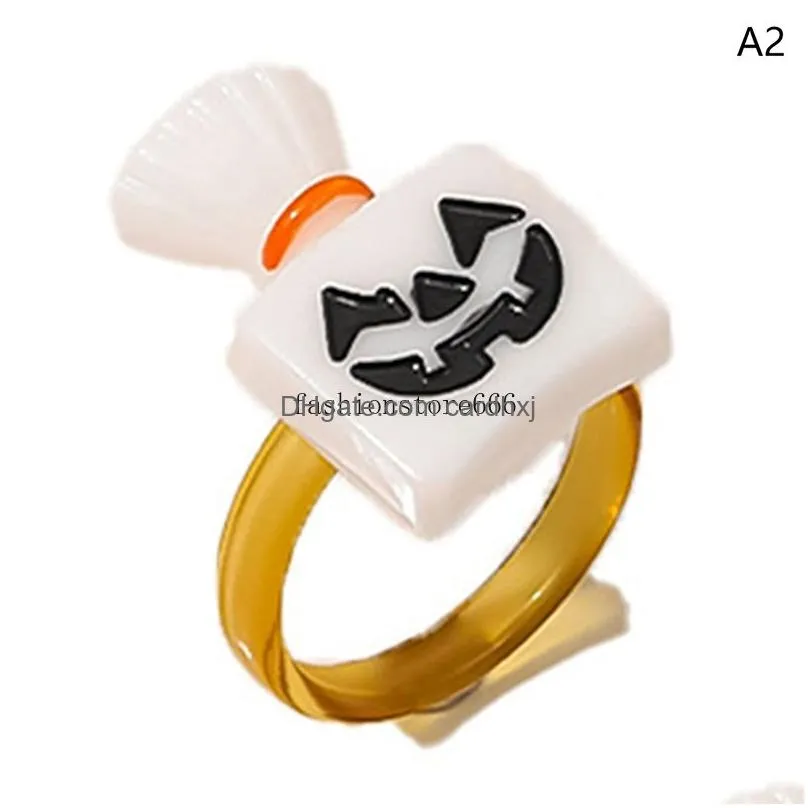 Band Rings Halloween Party Ring Punk Skl Ghost Pumpkin Bat Black Acrylic Resin For Men Women Finger Decorate Jewelry Drop Delivery Dhwam